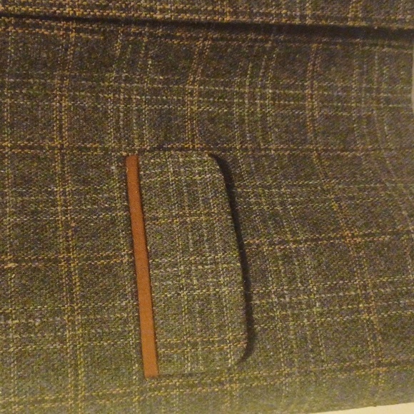 Mens grey plaid double breasted vest with brown suede trim, SZ 50R - Picture 4 of 9